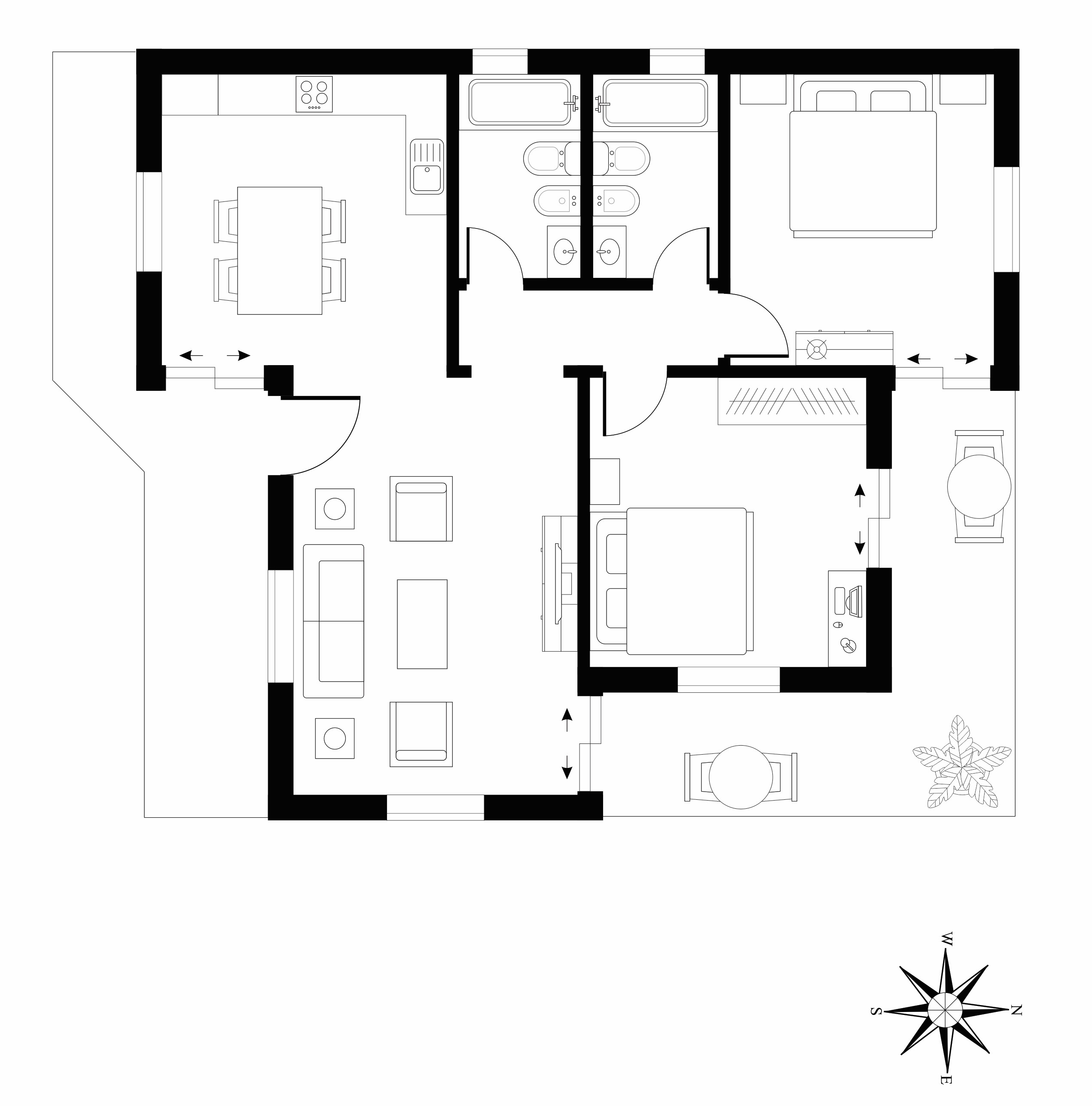 Black and white furnished floor plan